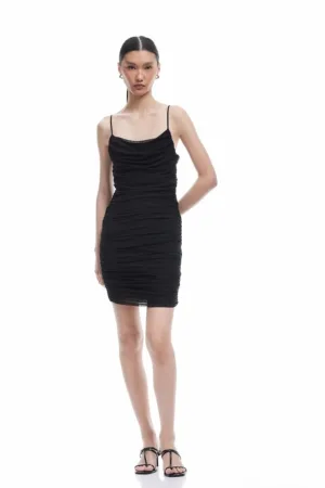 Rochie scurta drapata cu bretele inguste