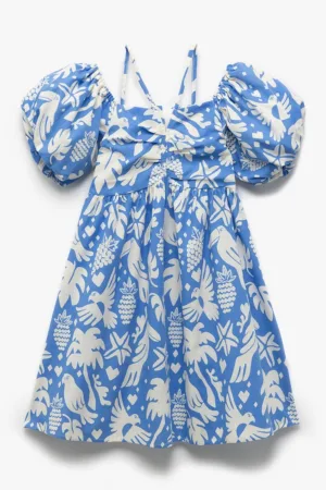 Rochie scurta evazata cu model tropical