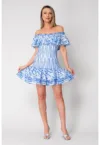 Rochie scurta fara umeri 100% Bumbac Off White/Blue 16489