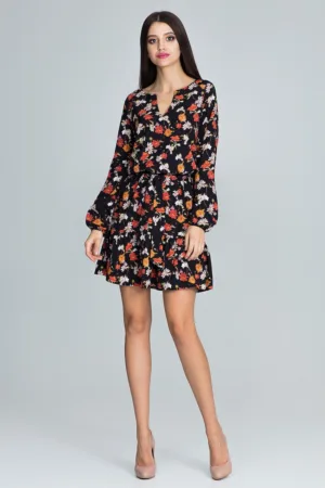 Rochie scurta florala M597 - maneci lungi - poliester - multicolor -