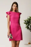Rochie scurta fucsia din stofa cu funda maxi la spate