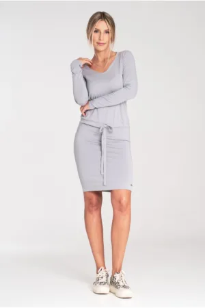 Rochie M1049 - gri inchis - decolteu adanc - maneci scurte - viscoza