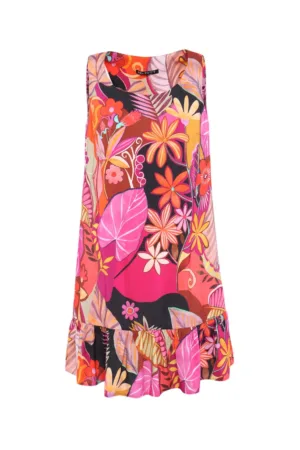 Rochie scurta in A cu imprimeu tropical