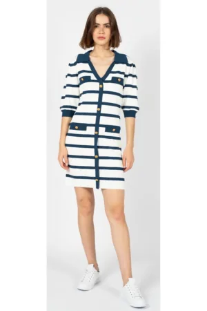Rochie scurta in dungi cu decolteu in V -