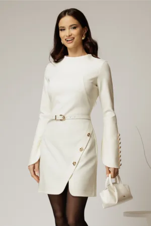 Rochie scurta ivoar cu maneci decupate si nasturi eleganti
