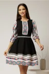 Rochie scurta neagra cu motive etno