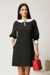 Rochie scurta neagra din stofa cu buline si guler alb