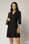 Rochie scurta office neagra tip sacou cu inchidere cu nasturi