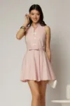 Rochie scurta roz din poplin cu inchidere cu design la bust