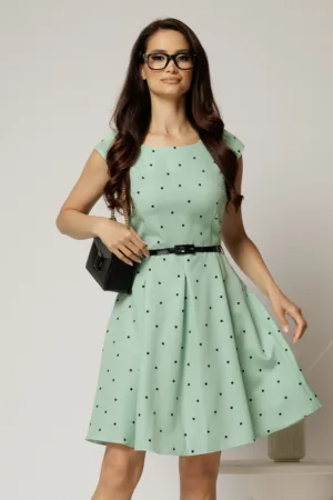 Rochie scurta verde menta in clos cu buline si curtea in talie