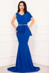 Rochie sirena de nasa Rachel eleganta albastra cu volan amplu
