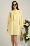 Rochie smart-casual din bumbac galbena cu funda
