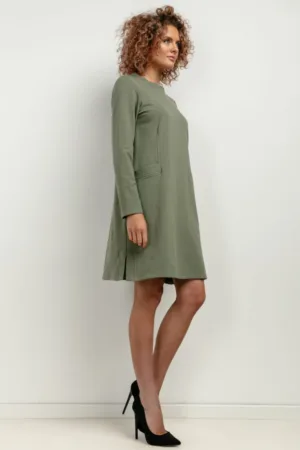Rochie sport cu maneci lungi si buzunare T412 verde