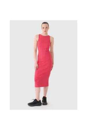 Rochie sport dama -  tricotata cu nervuri - roz - 95% bumbac - elastica