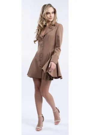 Rochie stil sacou cu clini laterali si manseta intoarsa