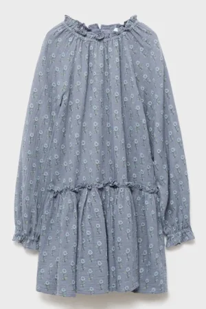 Rochie stratificata cu maneci lungi si model floral