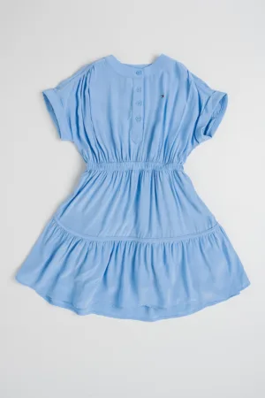 Rochie stratificata cu maneci scurte si talie elastica
