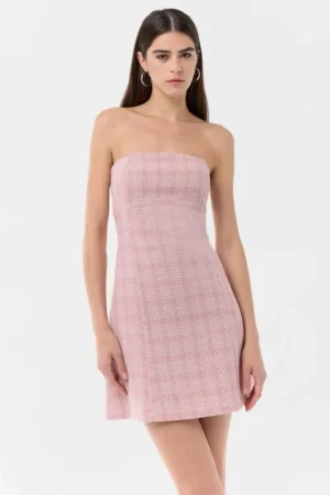 Rochie super mini -  tweed - slim fit - roz - textil