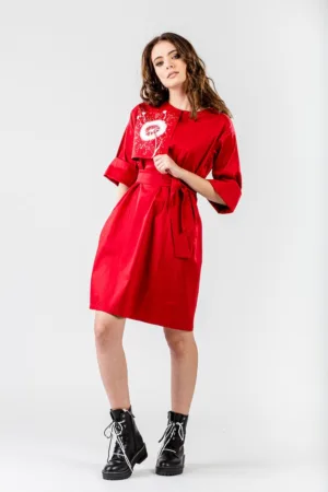 Rochie supradimensionata din bumbac cu cordon in talie