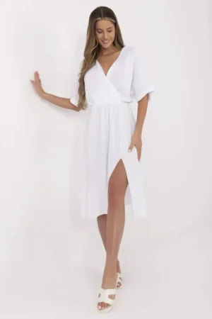 Rochie texturata din bumbac cu decolteu cache-coeur -