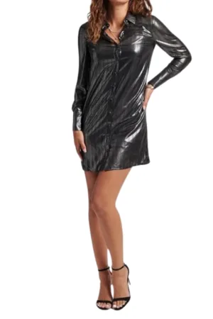 Rochie tip camasa cu aspect stralucitor -