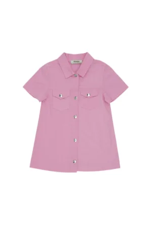 Rochie tip camasa cu buzunare - Stella - Roz - pentru fetite
