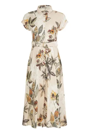 Rochie tip camasa cu imprimeu floral - Bej