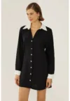 Rochie tip camasa cu nasturi -  negru - poliester si lycra
