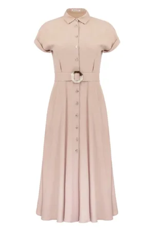 Rochie tip camasa din amestec de modal - Bej inchis