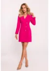 Rochie tip sacou cu nasturi aurii -  Fucsia -