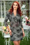Rochie tip sacou gri eleganta cu nasturi argintii