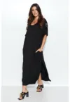 Rochie tip tricou cu crapaturi laterale -