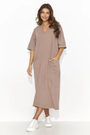 Rochie tip tricou cu decolteu in V si buzunare aplicate