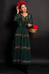 Rochie traditionala Sânziana Verde cu broderie florala