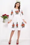 Rochie traditionala alba Angelica cu flori multicolore brodate