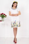 Rochie traditionala alba din in brodata cu flori multicolore
