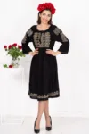 Rochie traditionala neagra Eugenia cu broderie bej labirint