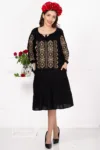 Rochie traditionala neagra Ilaria cu broderie traditionala bej