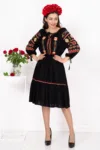 Rochie traditionala neagra Ines brodata cu motive populare