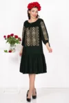 Rochie traditionala verde Ilaria cu broderie traditionala bej