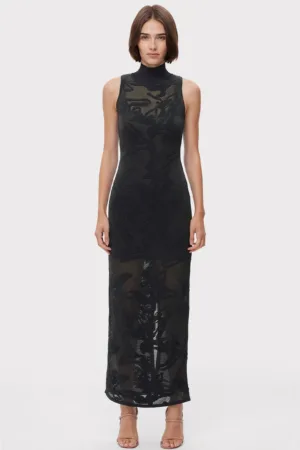 Rochie transparenta pana la glezna - fara maneci si guler inalt