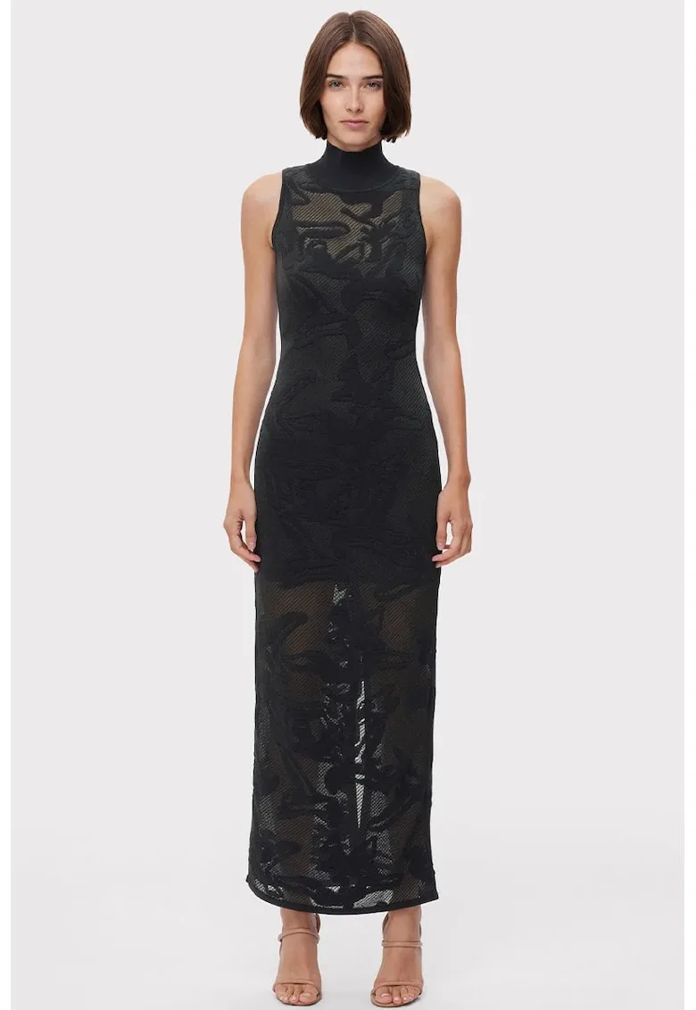 Rochie transparenta pana la glezna - fara maneci si guler inalt