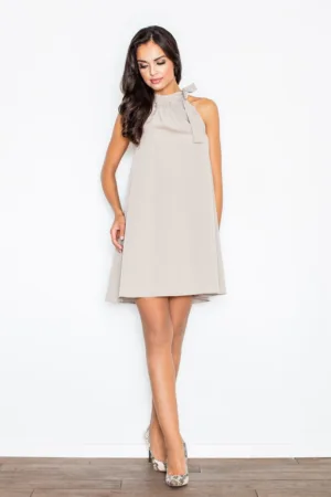 Rochie trapez - legata la gat - gri - poliester