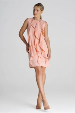Rochie trapez roz - cu volane - 65% poliester - 35% viscoza