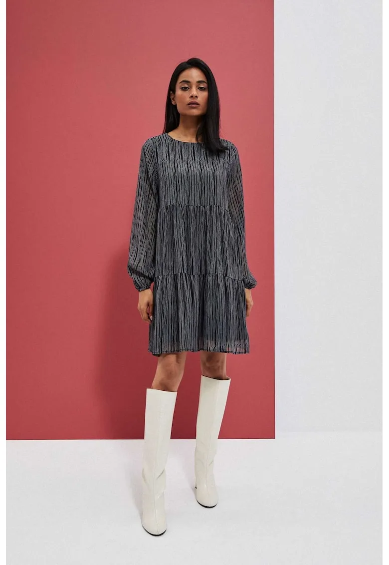 Rochie trapezica neagra cu imprimeu