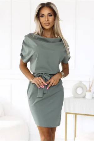 Rochie tricotata cu cordon in talie -