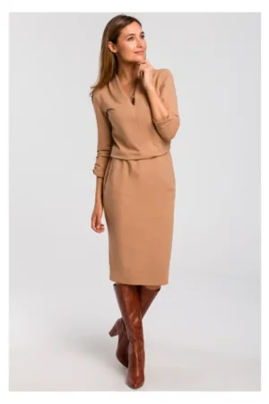 Rochie tricotata cu decolteu - cappuccino -