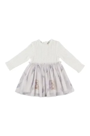 Rochie tricotata cu fusta din tull - Cute Bear - Ecru - pentru fetite