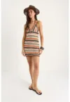 Rochie tricotata -  cu guler halter - croiala slim - multicolor - tricot -