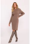 Rochie tricotata cu guler larg -  Bej inchis -